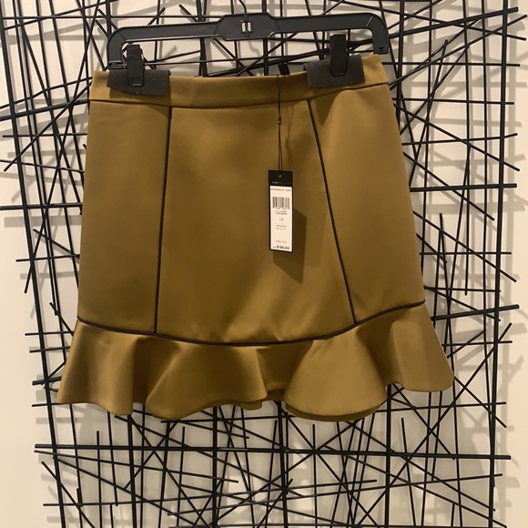 Piped Satin Mini Skirt In Dark Chartreuse - Picture 4 of 5